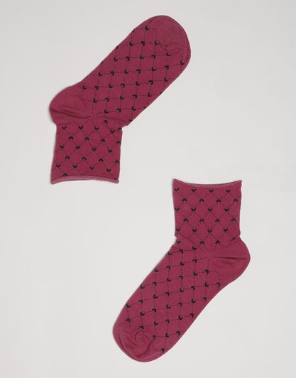 Calzini corti girocaviglia Fancy Allorver in cotone, rosa sorbetto con motivo a cuori, , LOVABLE