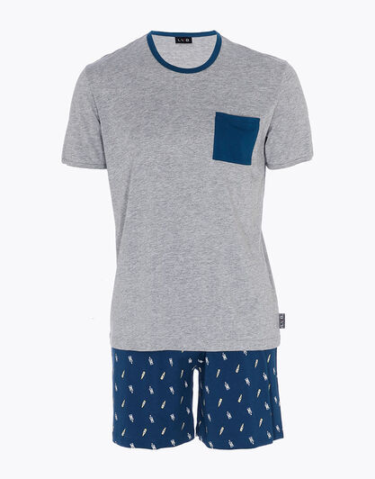 Pigiama corto in cotone, grigio melange con stampa, , LOVABLE